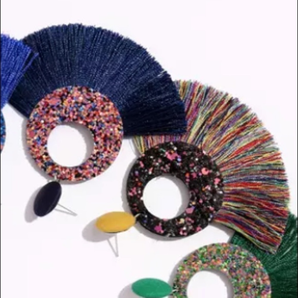 Multicolored Rainbow Boho Glitter Tassel Statement Earrings - Picture 4 of 7
